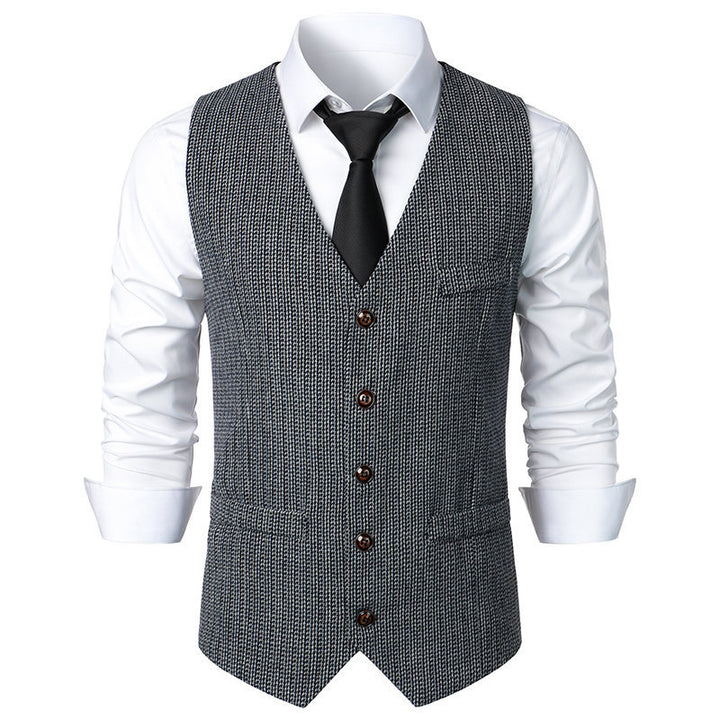 Men's Tailored Knit Vest with V-Neck and Continuous Button Placket Mune Fashion