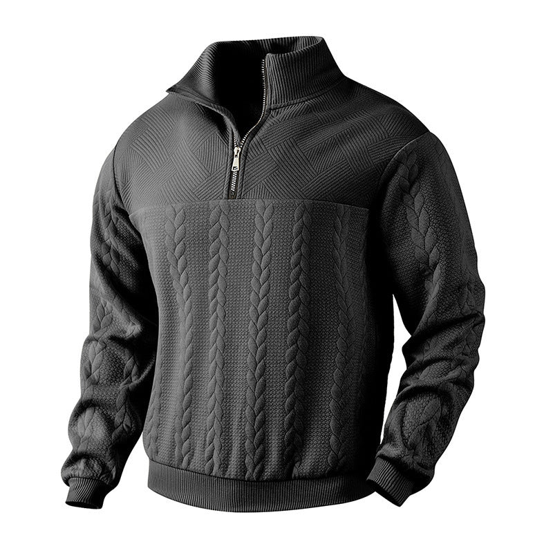 Men's chunky knit half-zip sweater with cable pattern and stand-up collar Mune Fashion
