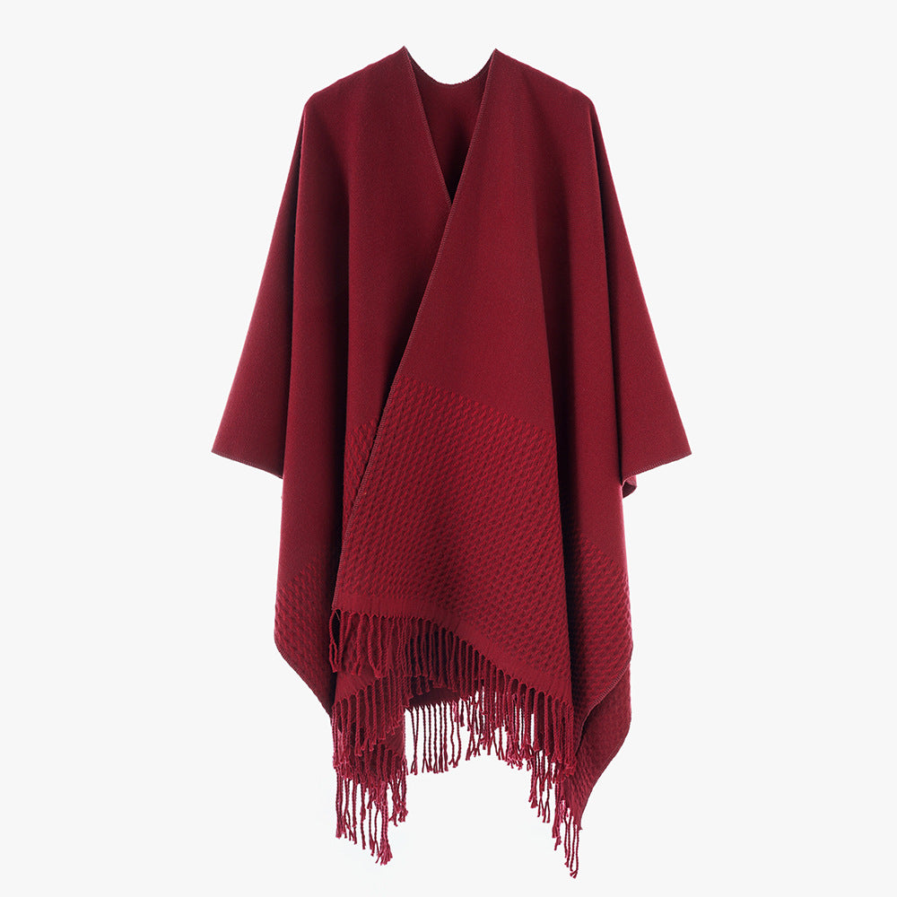 Women's Minimalist Rectangle Throw from Wool Blend with Fine Texture and Fringes Mune Fashion