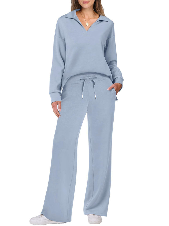 Women's Relaxing Leisure Suit with Large Collar and Comfortable Wide-Cut Pants Mune