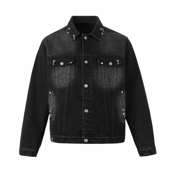 Men's denim jacket with eyelet details, utility seams, and adjustable hem Mune Fashion