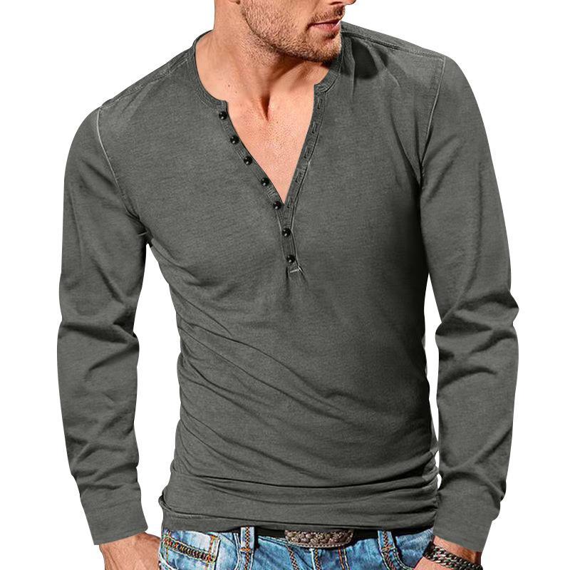 Men's tailored long sleeve Henley shirt with short button placket made of stretch cotton Mune Fashion