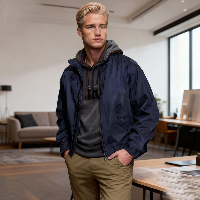 Men's Lightweight Nylon Bomber Jacket with Zipper, Flap Pockets, and Elastic Cuffs Mune Fashion