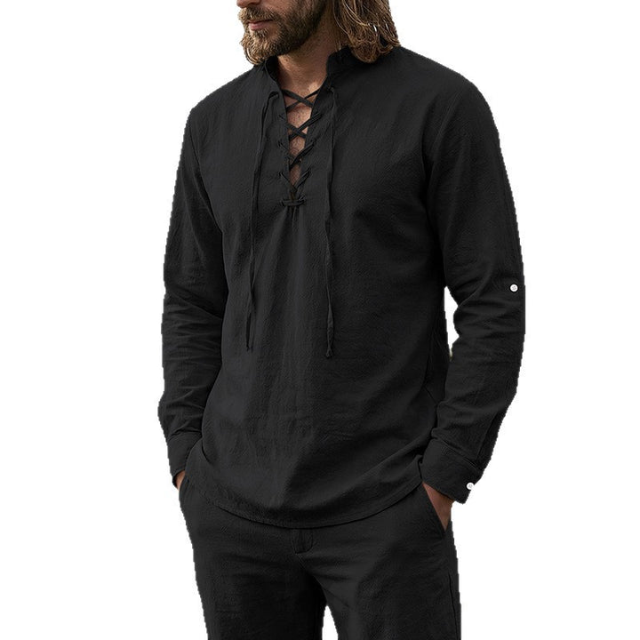 Men's Crinkle Linen Long Sleeve Shirt with Rollable Sleeves Mune Fashion