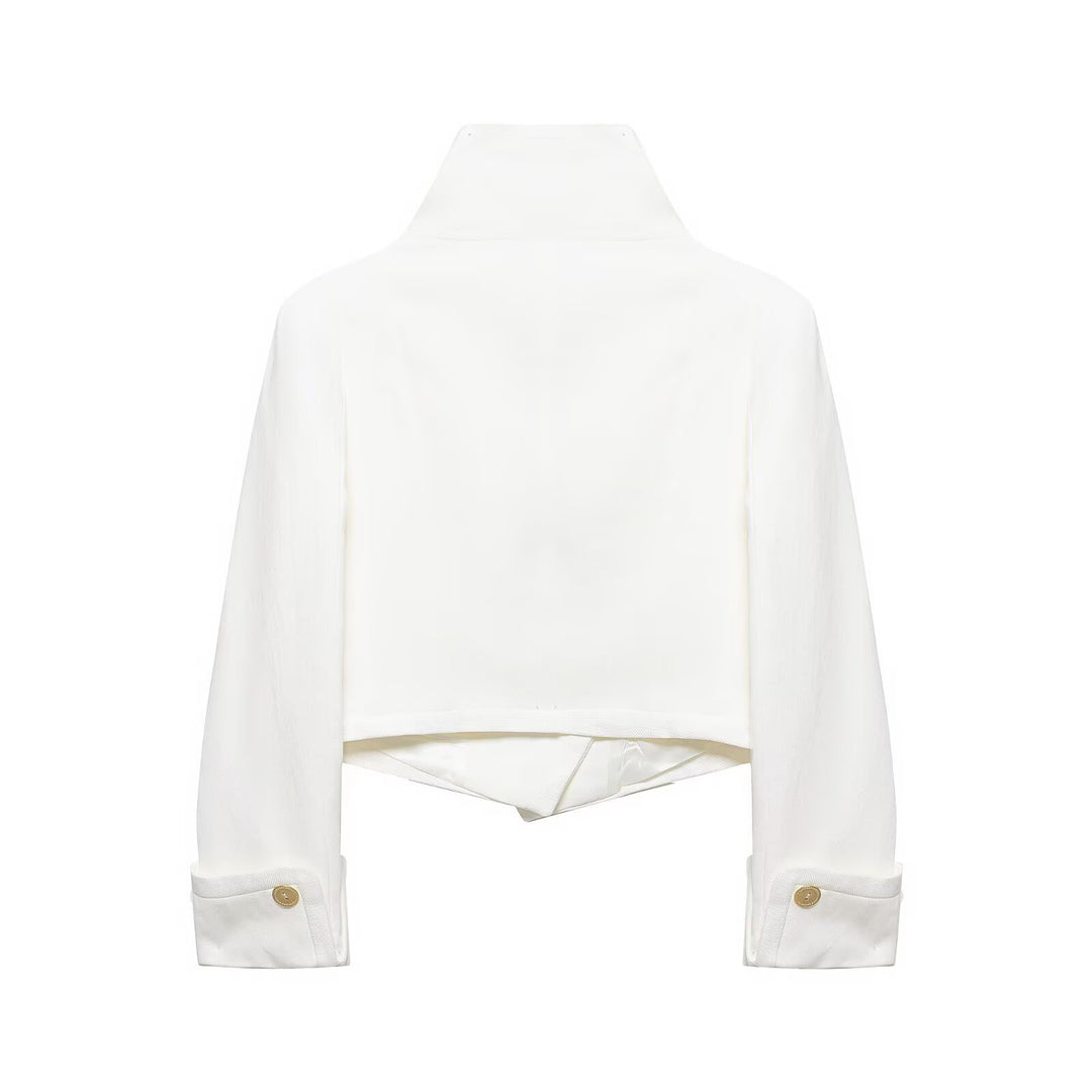 Women's short blazer with stand-up collar, double-breasted button placket and golden decorative buttons Mune Fashion