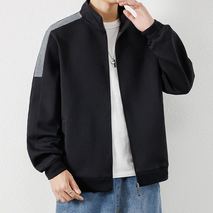 Men's Lightweight Zip Training Jacket in Minimal Style with Stand-Up Collar and Contrast Piping Mune Fashion