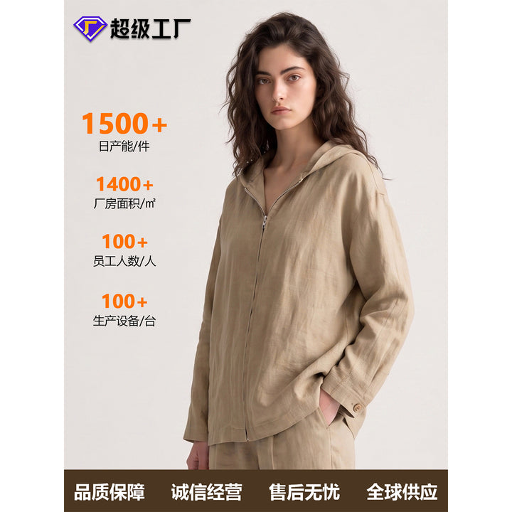 Damen Leichte Kapuzenjacke aus Leinen Mune Fashion