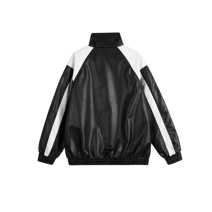 Women's faux leather track jacket in oversized cut with high stand-up collar and logo panel Mune Fashion