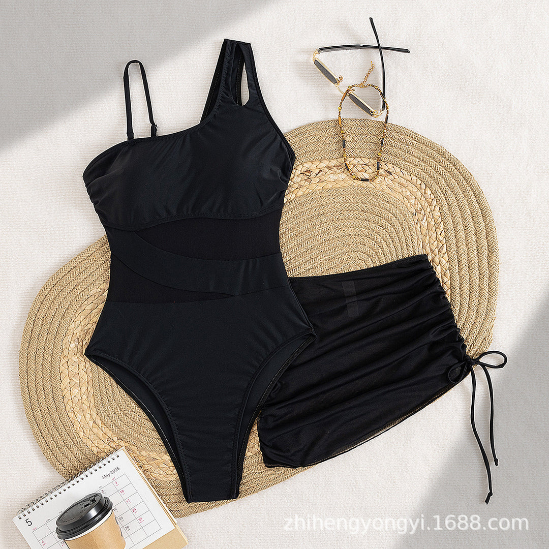 Women's Elegant Swimsuit with Asymmetrical Design and Practical Wrap Skirt Mune Fashion