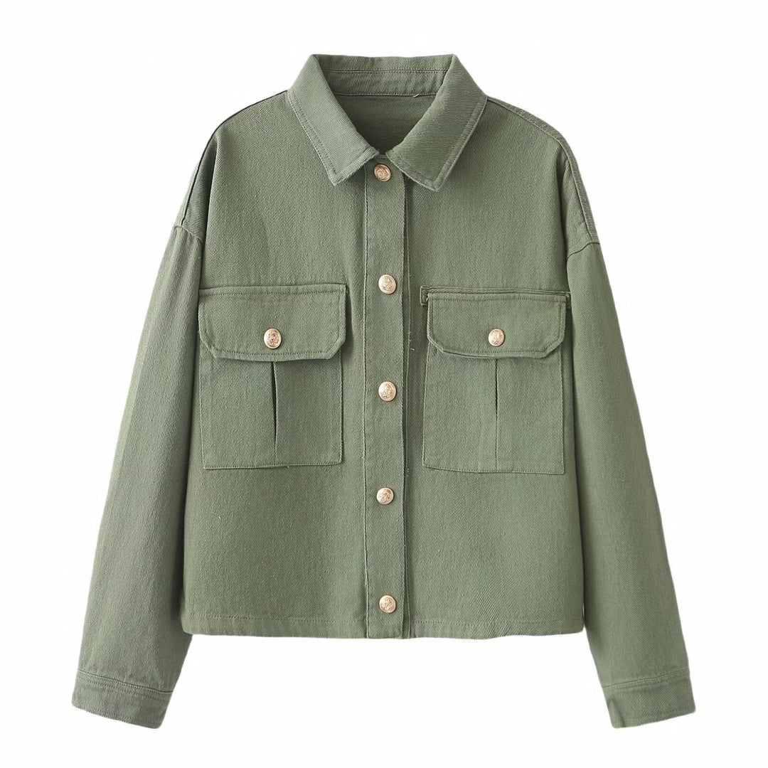 Women's Oversize Utility Jacket made of twill with appliquéd chest pockets Mune Fashion