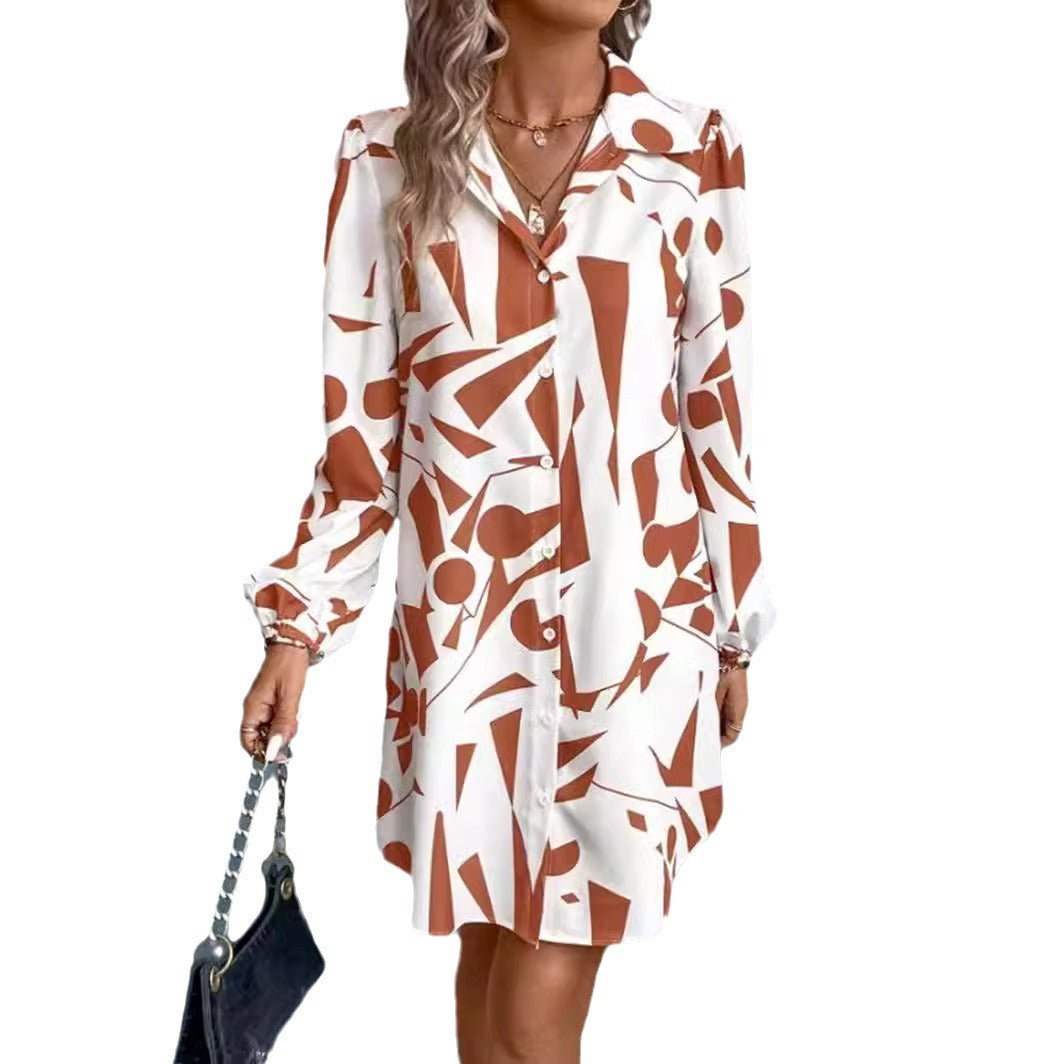 Women's oversized shirt mini with graphic print, shirt collar and balloon sleeves Mune Fashion