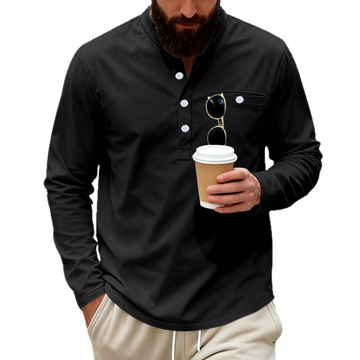 Men's casual long-sleeve Henley shirt made of cotton blend with chest pocket Mune Fashion