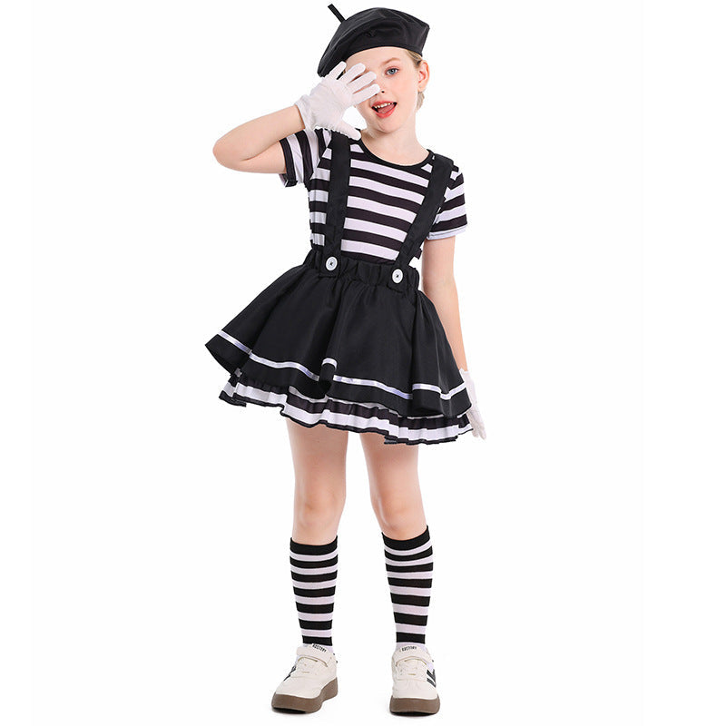 Girl Artist Costume with Striped Top and Ruffled Skirt Mune Fashion