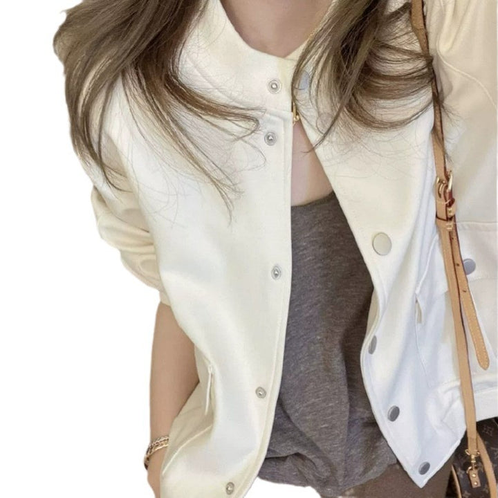 Women's Fashionable Transitional Jacket with Snap Button and Casual Cut Mune Fashion