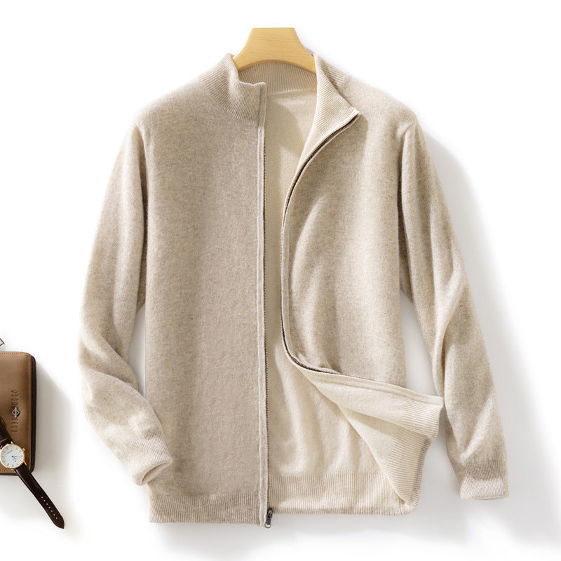 Women Short-Cut Zip Knitted Cardigan with Stand-Up Collar and Cashmere-Like Softness Mune Fashion