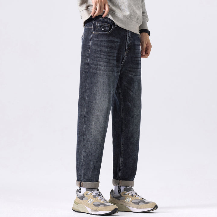 Men's Relaxed-Straight Denim Jeans with subtle used look and turned-up hem Mune Fashion