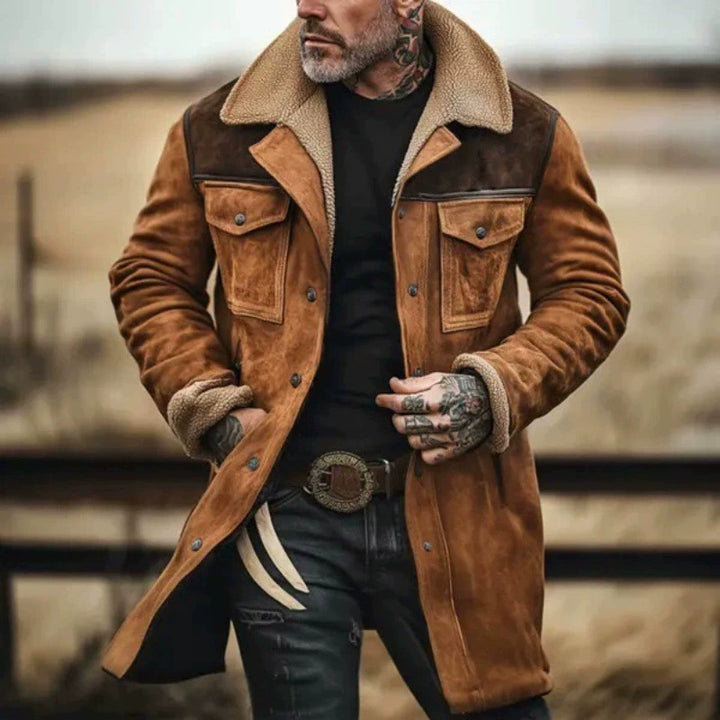 Men's pilot jacket made of suede look with teddy fur lining and lapel collar Mune Fashion