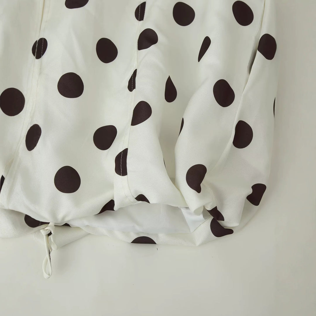 Women's Dotted Windbreaker Blouson Jacket with Stand Collar, Concealed Zipper, and Drawstring Hem Mune Fashion