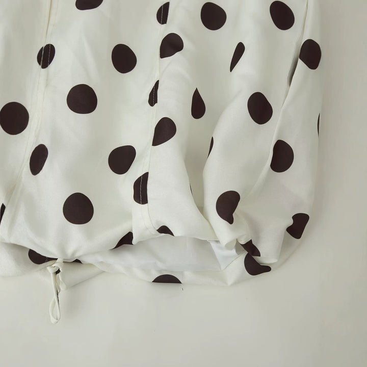 Women's Dotted Windbreaker Blouson Jacket with Stand Collar, Concealed Zipper, and Drawstring Hem Mune Fashion