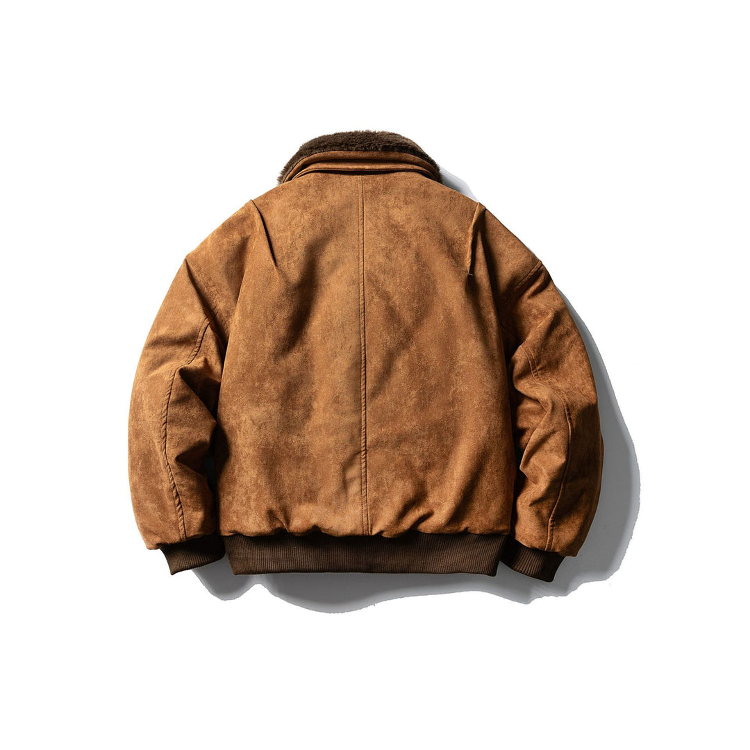 Men's Quilted Flight Jacket with Faux Fur Collar, Velvet-Suede Look and Utility Pockets Mune Fashion