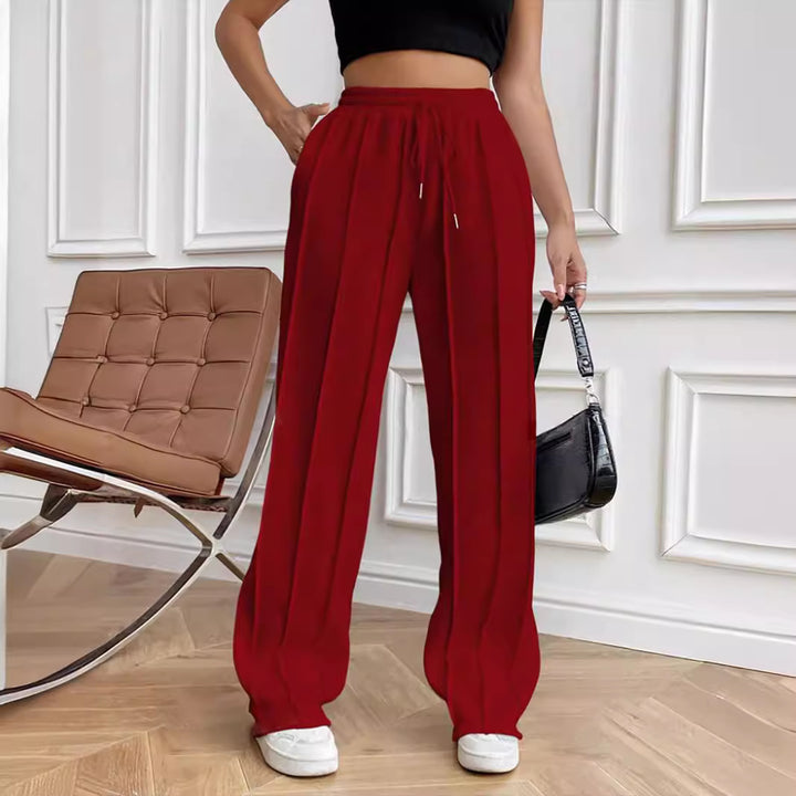 Women's Wide High-Waist Pleated Pants with Drawstring and Distinctive Crease Mune Fashion