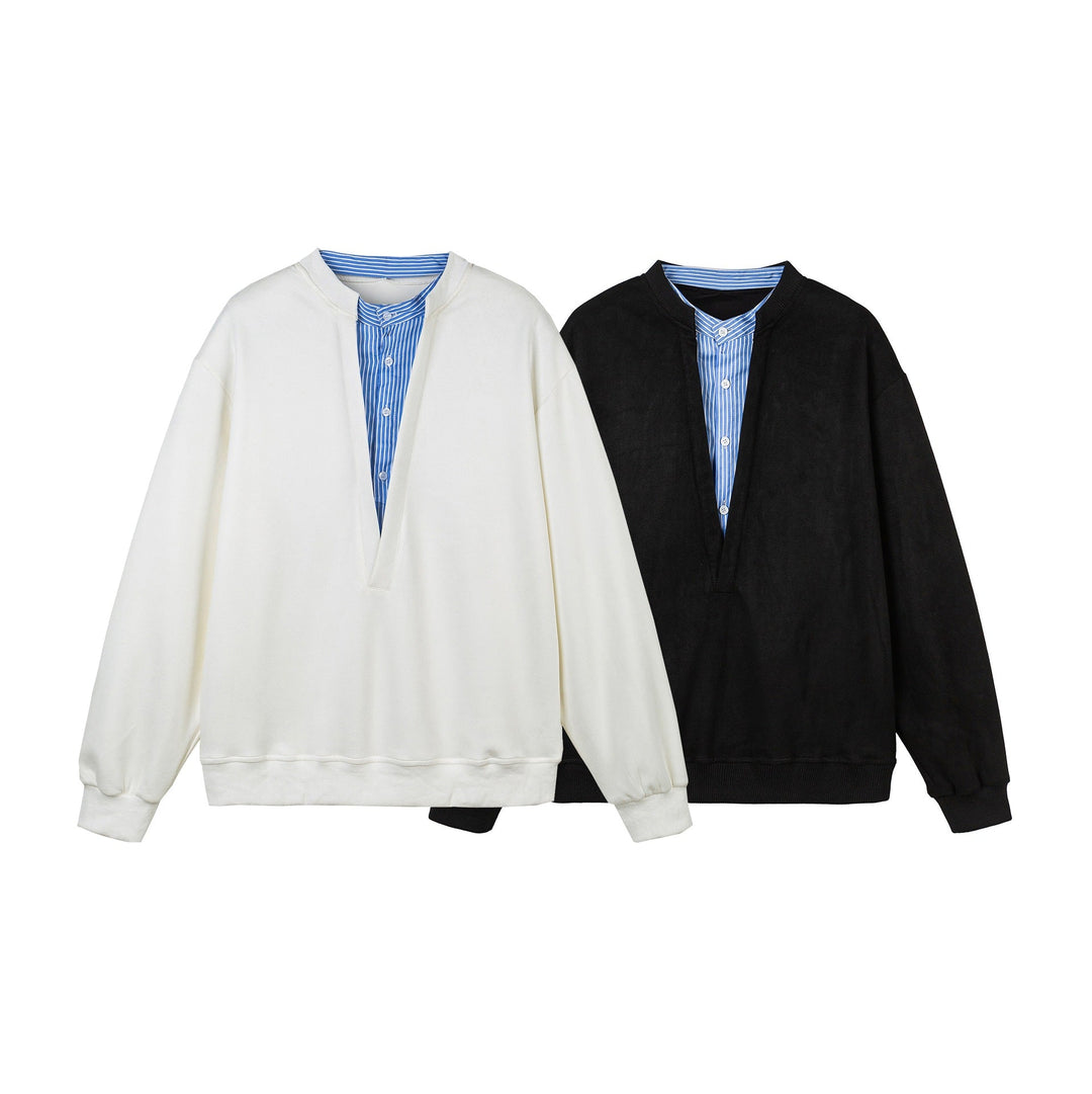 Women Cropped Oversized Sweatshirt with integrated blouse insert and V-neck Mune Fashion