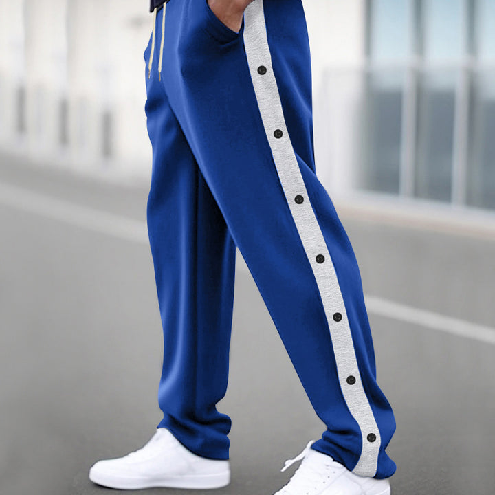 Men's relaxed fit joggers with snap button side stripe and elastic drawstring waistband Mune Fashion