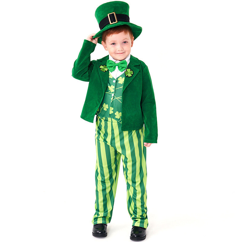 Men's costume as Irish Leprechaun with hat and detailed accents Mune Fashion