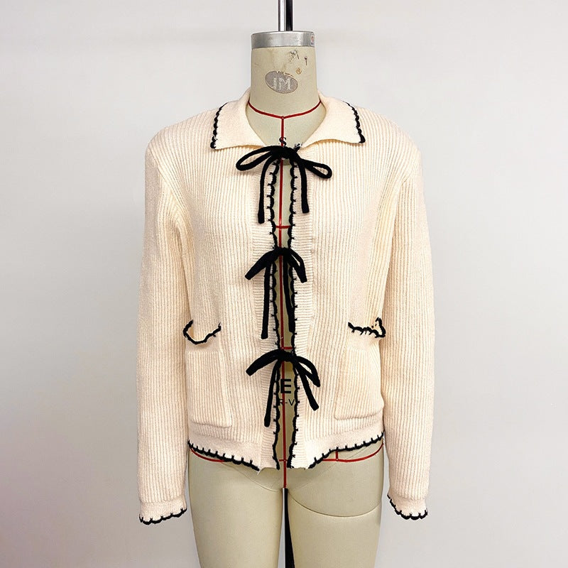 Women's cardigan with contrasting ribbons Mune Fashion