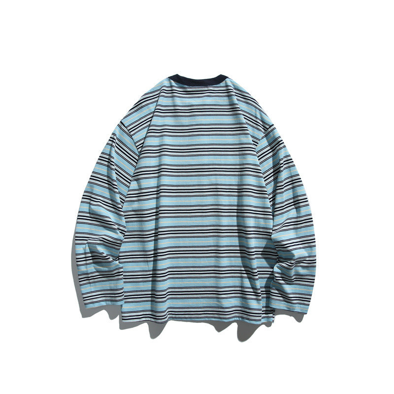 Unisex Striped Long Sleeve Henley Shirt in Oversized Relaxed Fit Mune Fashion