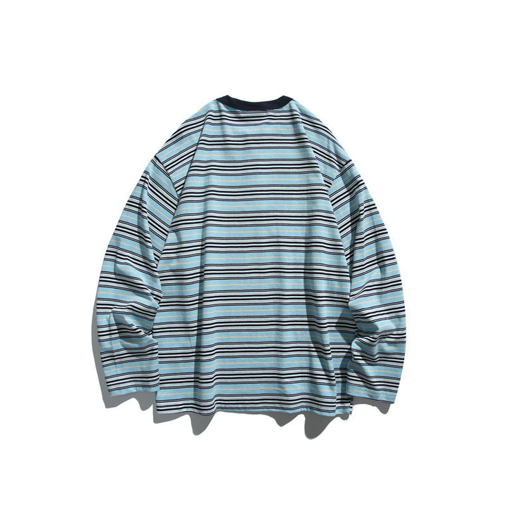 Unisex Striped Long Sleeve Henley Shirt in Oversized Relaxed Fit Mune Fashion