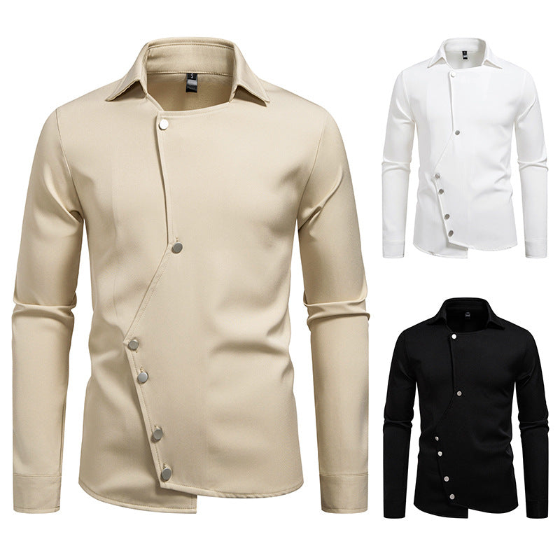 Men's Asymmetric Shirt with Diagonal Snap Button Closure Mune Fashion