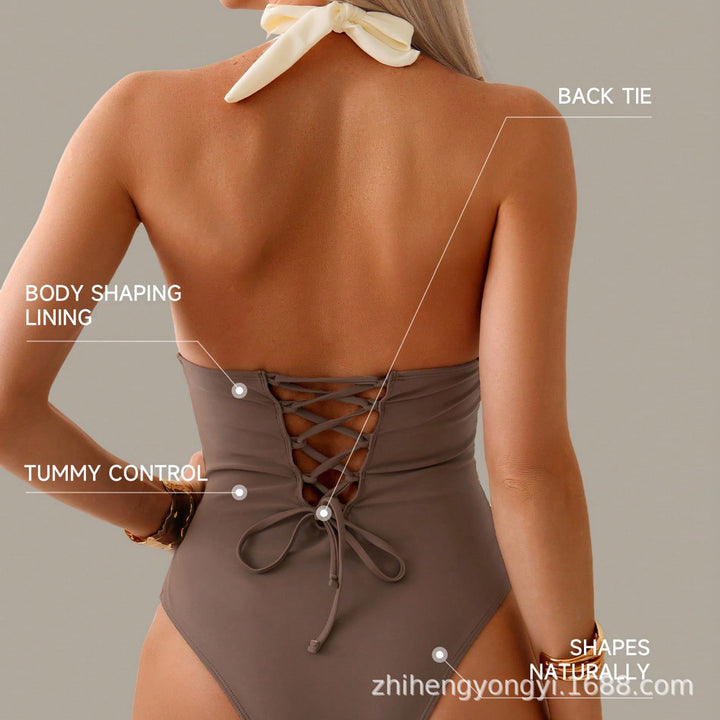 Women High-Waisted One-Piece Swimsuit with Deep V-Neck Mune Fashion