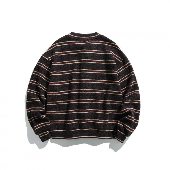Unisex locker-cut striped cardigan with round neck and decorative button placket Mune Fashion
