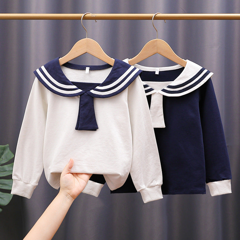 Girls Sailor Sweatshirt with Stylish Collar Mune Fashion