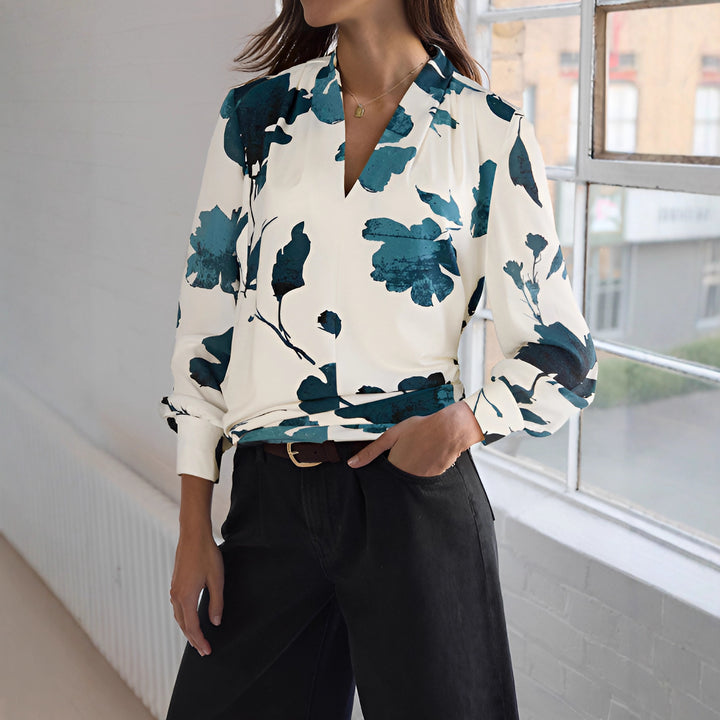 Women Elegant Blouse with Floral Pattern Mune Fashion