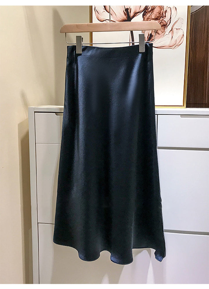 Ladies Elegant Satin Skirt with Asymmetric Slit Mune Fashion
