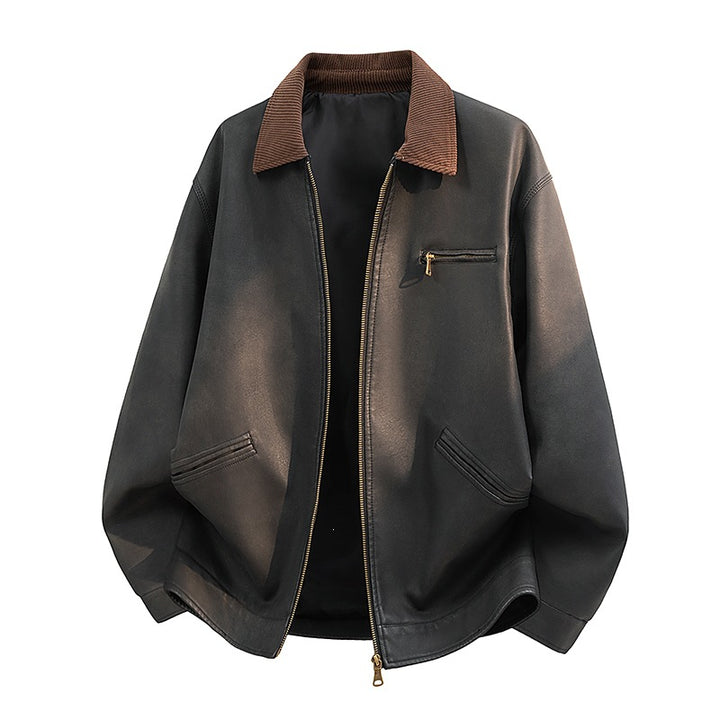 Men's Casual Faux Leather Jacket with Wide Collar Mune Fashion