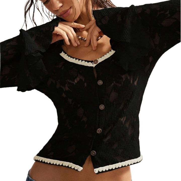 Ladies Cozy Mohair Cardigan with Decorative Flower Applications Mune Fashion
