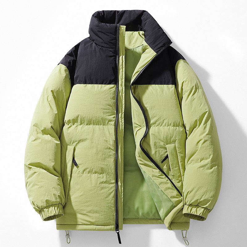 Men's Padded Quilted Jacket with High Collar, Drawstring Hem and Contrast Panel Mune Fashion