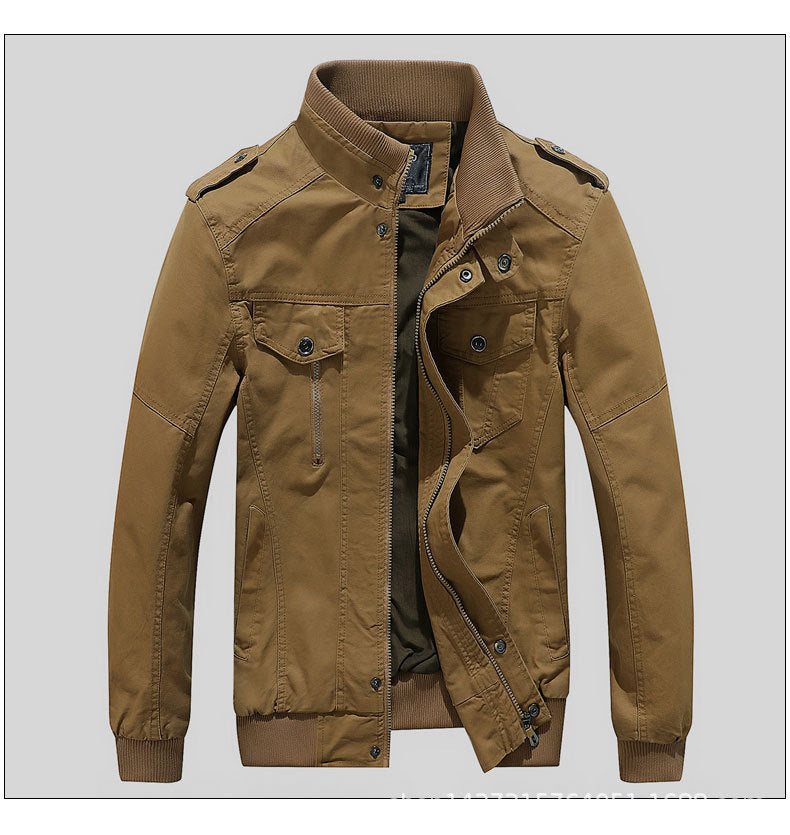 Men's Urban Canvas Pilot Jacket with Reinforced Shoulders, Stand-Up Collar and Concealed Zip Fastening Mune Fashion