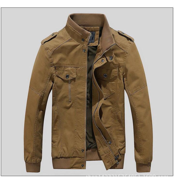 Men's Urban Canvas Pilot Jacket with Reinforced Shoulders, Stand-Up Collar and Concealed Zip Fastening Mune Fashion