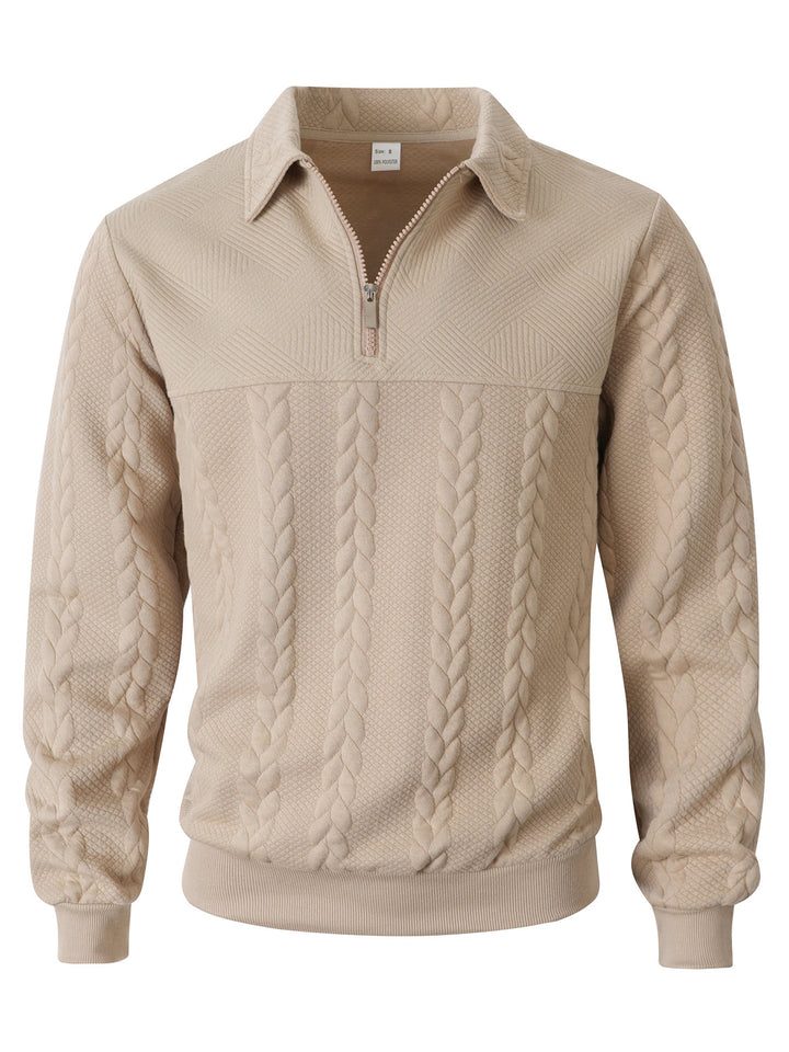 Men's Structured Sweater with Cable Pattern and Short Zip Mune Fashion