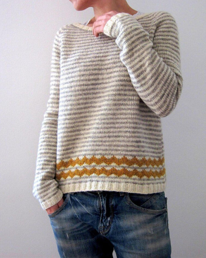 Women's patterned Norwegian knit sweater with wide round neckline and casual oversized fit Mune Fashion