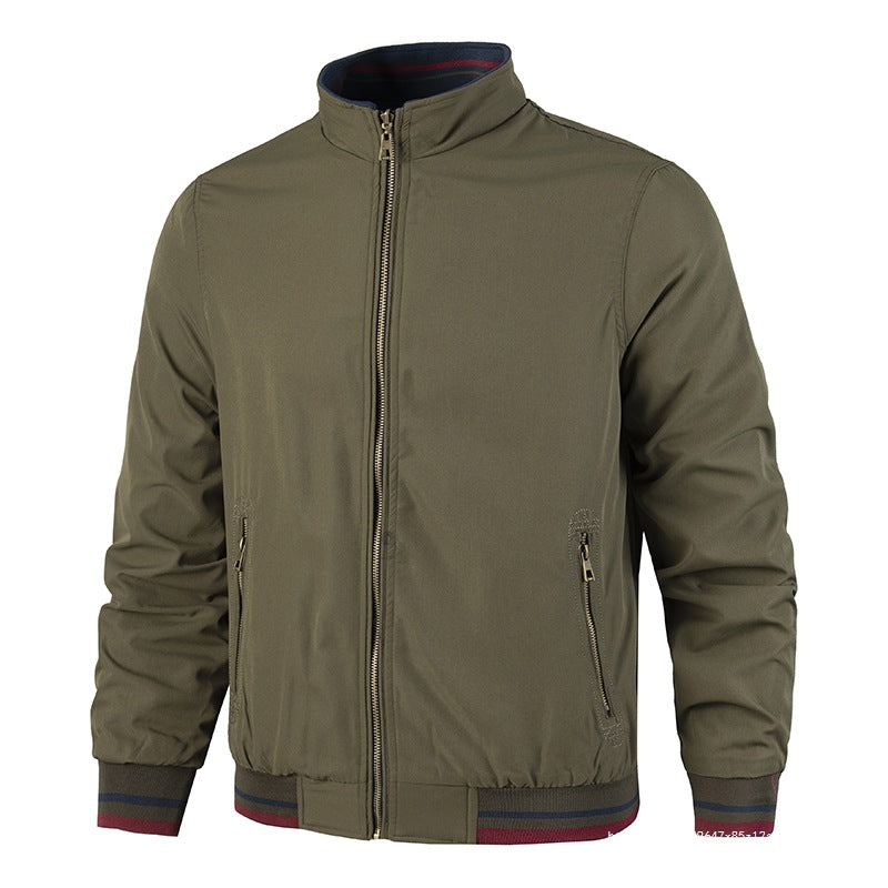 Men's Lightweight Bomber Jacket in Vintage Look with Stand Collar, Zipper Pockets and Striped Ribbed Cuffs Mune Fashion