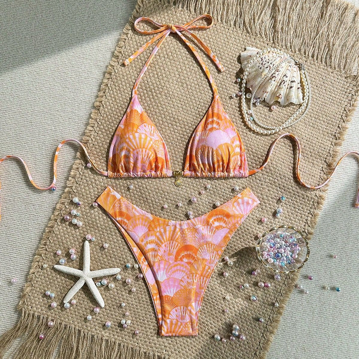Women's Triangle Bikini with Shell Pattern Mune Fashion