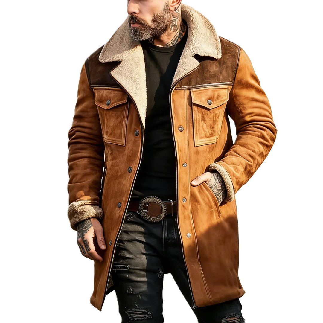 Men's pilot jacket made of suede look with teddy fur lining and lapel collar Mune Fashion