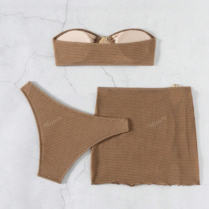 Women's bikini set with decorated wrap skirt and elegant bandeau top Mune Fashion