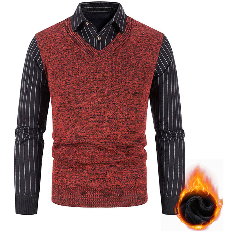 Men's thermo-lined V-neck knitted vest with ribbed cuffs Mune Fashion