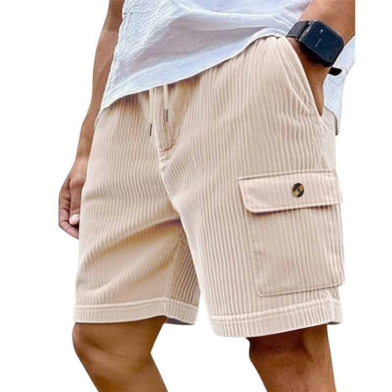 Men's utility cord shorts with elastic drawstring waistband and patch flap pockets Mune Fashion